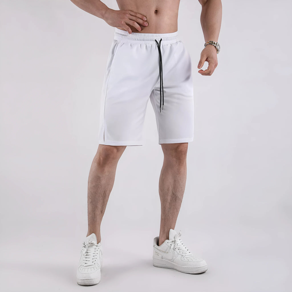 A pair of men's black mesh sports shorts with a loose fit and elasticated waistband.