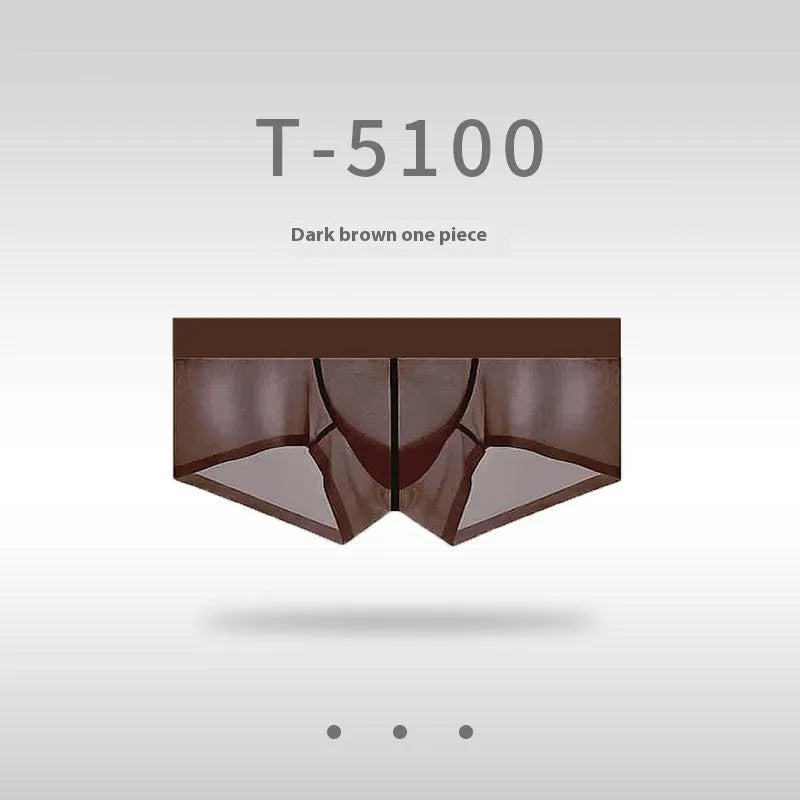 Men's seamless low waist underwear in ice silk fabric shown in chocolate colour on a white background