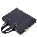 Genuine leather men's business handbag 14 inch computer bag in black with embossed geometric pattern