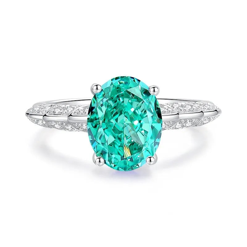 S925 silver geometric ellipse ring with Palai Bahao emerald stone in multiple colour options