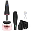 Electric makeup brush cleaner black with charging power source and ABS body on table