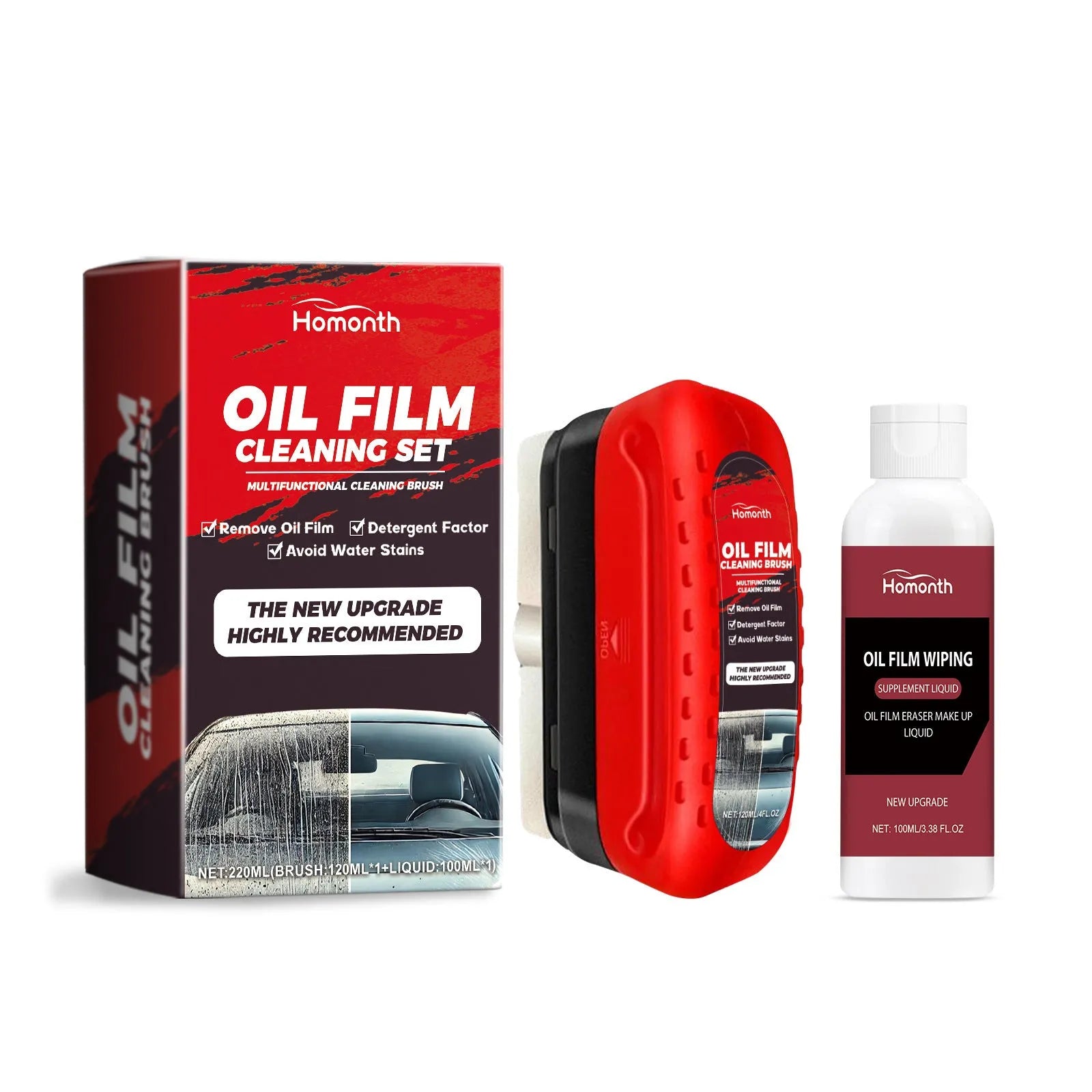 car windshield glass cleaning kit with brush and replenisher bottles for rainproof decontamination