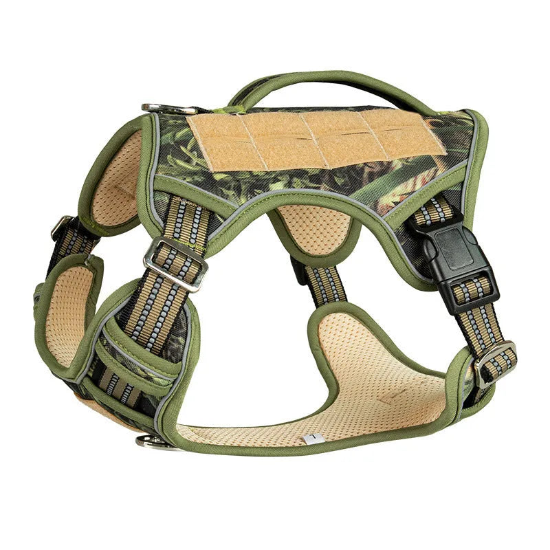 Tactical dog chest strap harness in Oxford cloth, shown in camouflage colour.