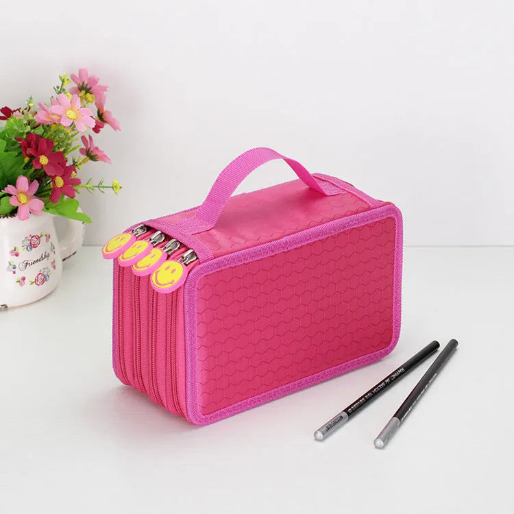 Oxford cloth pencil case in black with 20x12.5x8.2cm dimensions for holding 72 or 48 colour pencils and brush pens