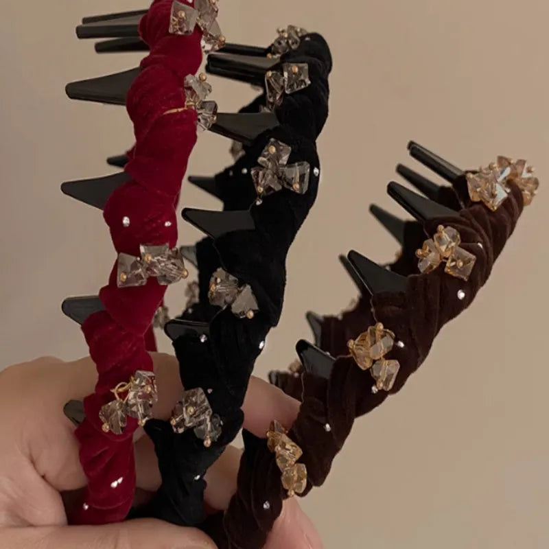 French velvet crystal wave hair pressing non-slip hair bundle accessory in velvet texture with crystal details