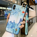 Rose flower patterned iPhone case with wrist strap attachment for iPhone models