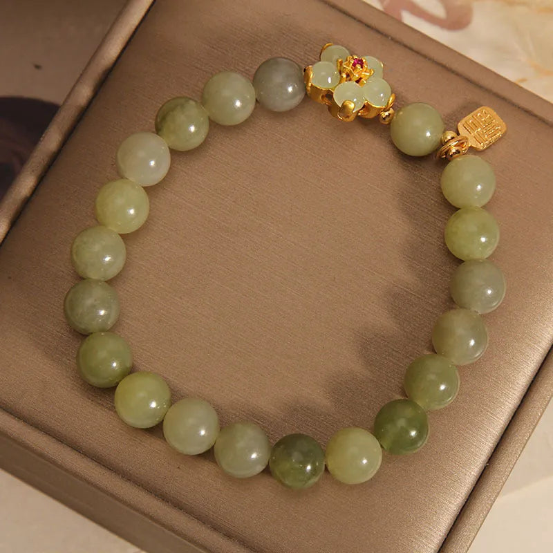 Women's casual bracelet with gray jade decoration and alloy construction