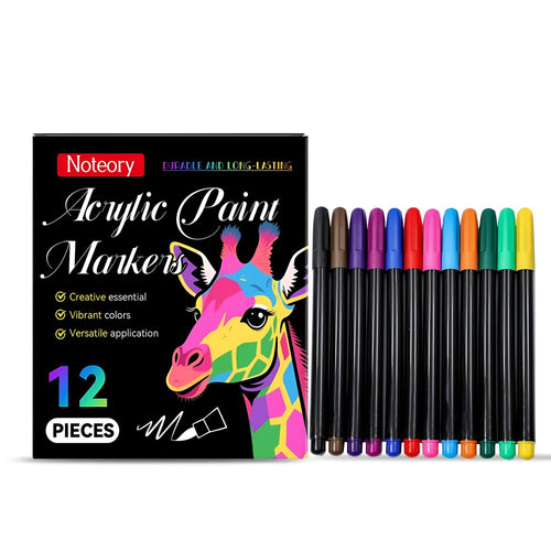 Set of 12 acrylic paint markers with fine tips for art and crafts