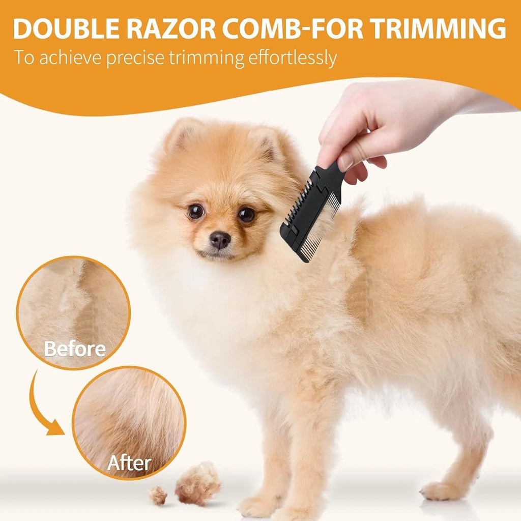Pet grooming razor comb with comb teeth and adjustable blade for dog and cat hair trimming