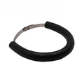 A black, a blue, and an orange universal motorcycle exhaust pipe steel clamp gasket on a white background.
