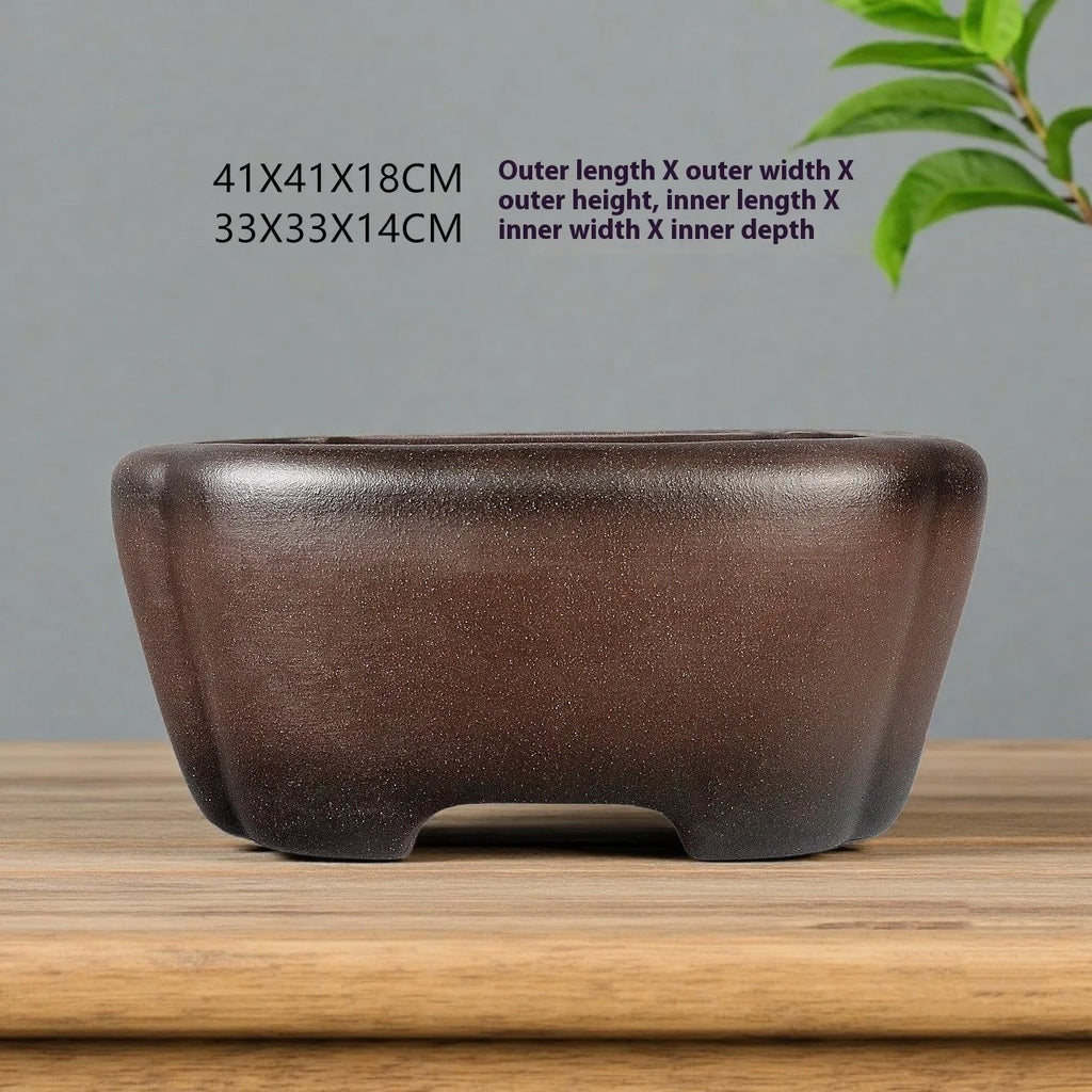 Handmade antique square purple clay ceramic bonsai flower pot with 41cm external size