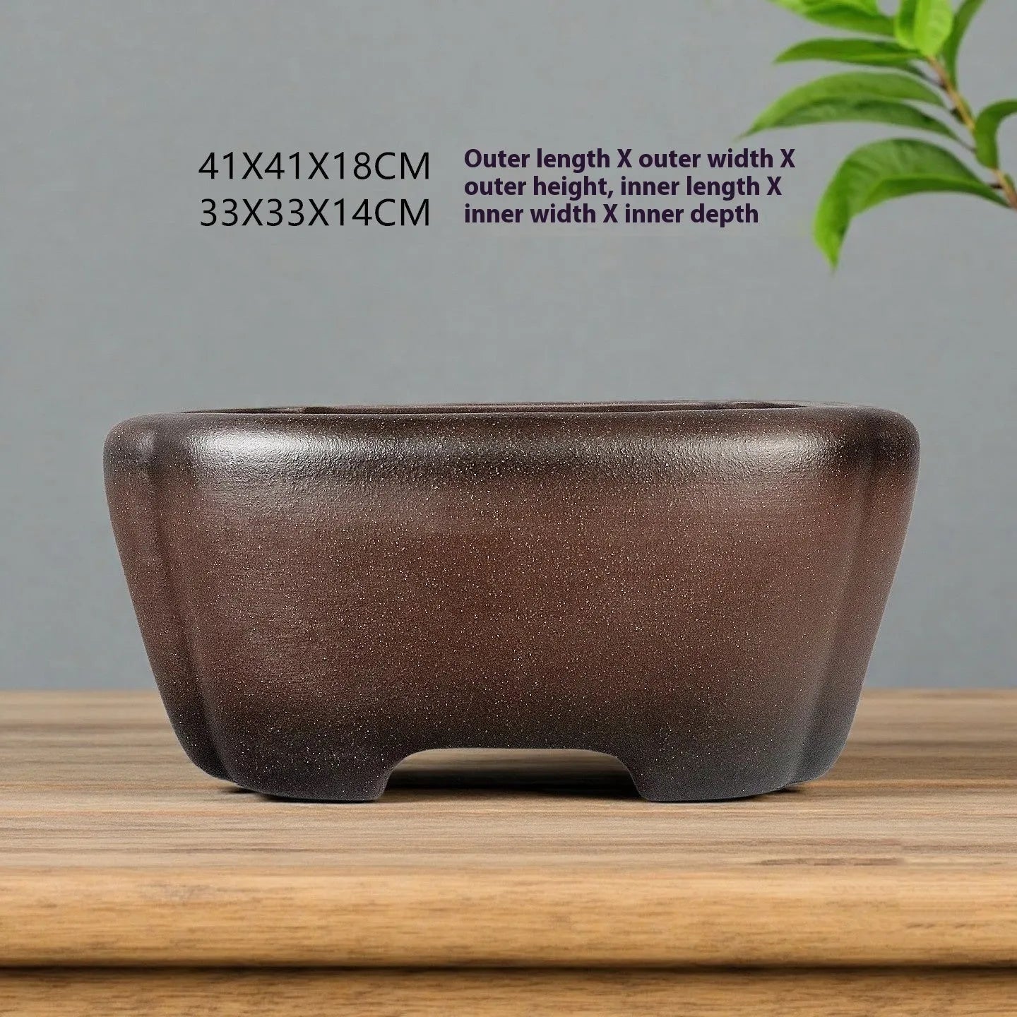 Handmade antique square purple clay ceramic bonsai flower pot with 41cm external size