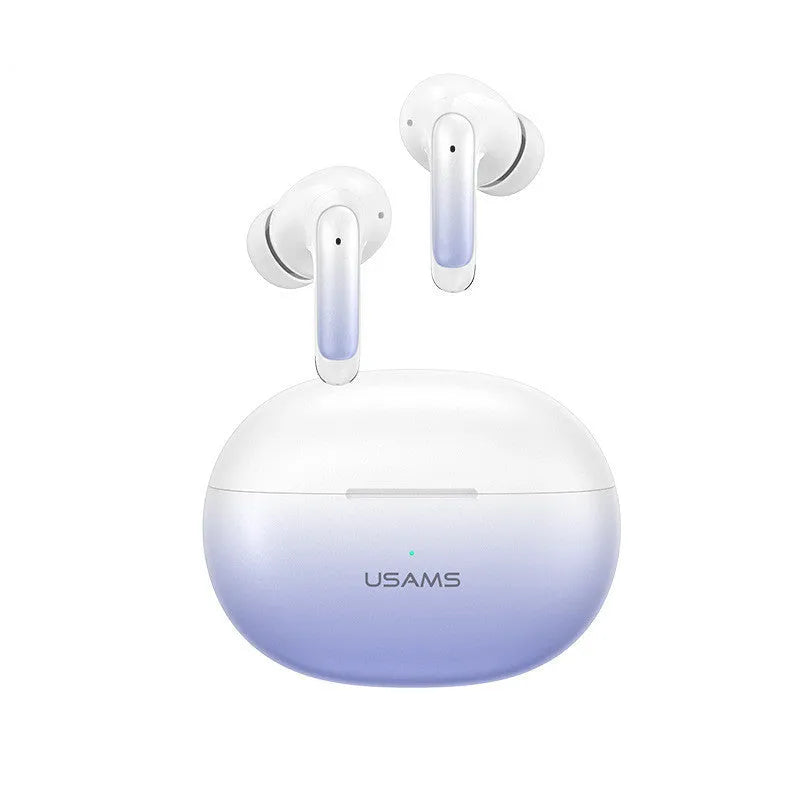 Wireless in-ear gaming headset in gradient blue colour with low latency and IPX4 waterproof rating.