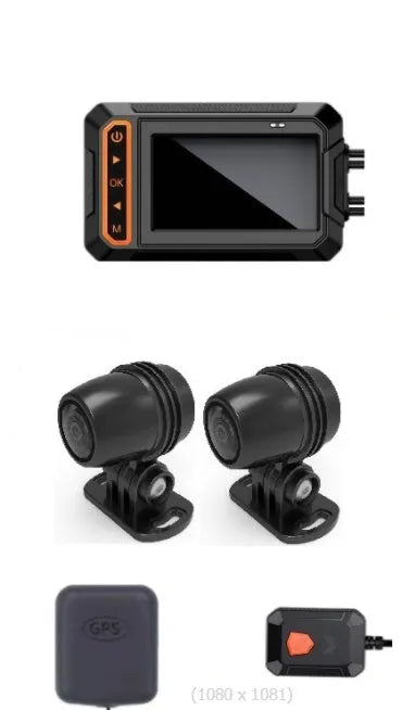 MT65 motorcycle dash cam with 3-inch display mounted on motorcycle handlebar