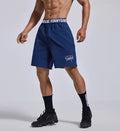 Men's loose sports shorts in black blue grey colours with elastic waist and letter detailing