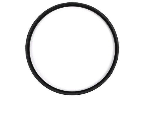 Black circular camera filter protector lens cap for multiple bayonet sizes on a camera lens.