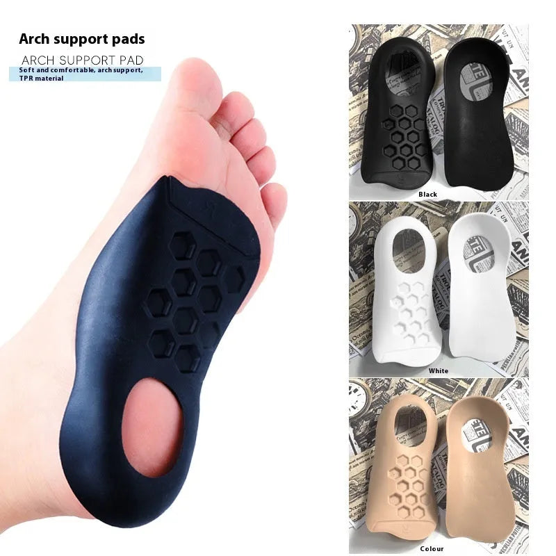 TPR arch support insoles for varus correction in black, white and skin colour options