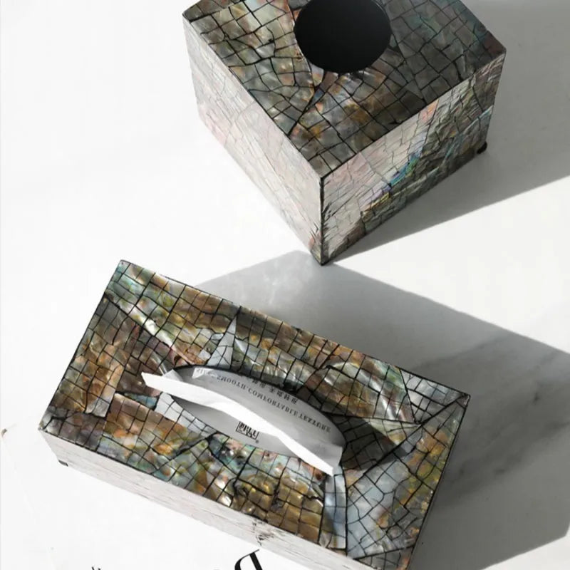 Black natural shell tissue box for coffee table decoration and storage