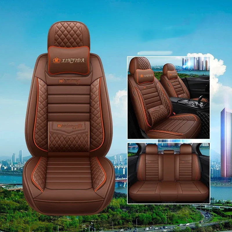 Leather car seat cushion with high elastic sponge filling in red, green, or brown colours.