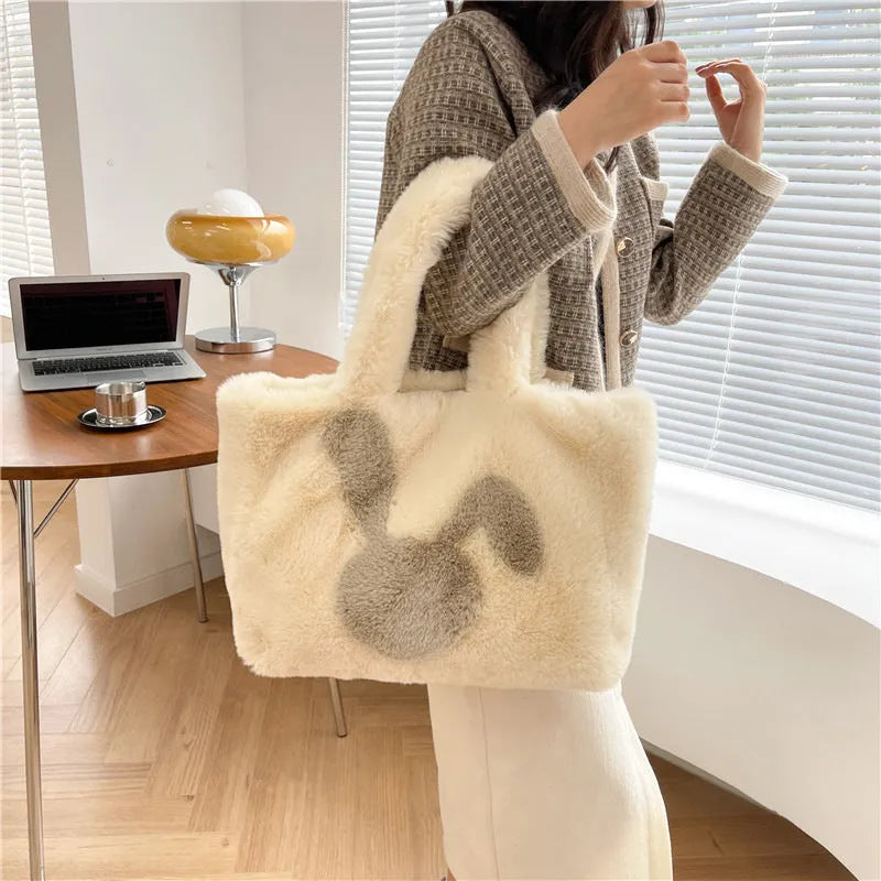 Plush shoulder bag with rabbit ears design in multiple colour options