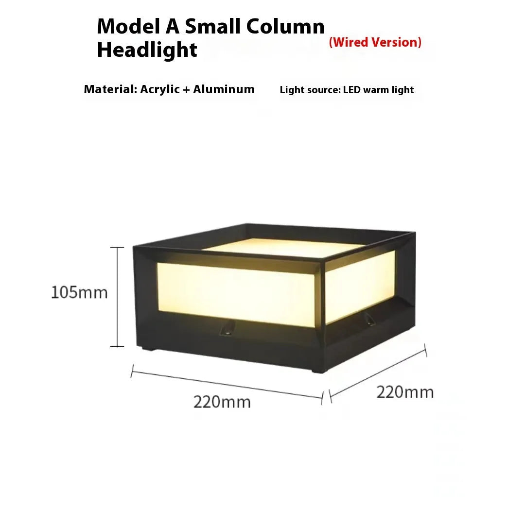 Aluminium outdoor solar column light mounted on a wall, shown in two available sizes.