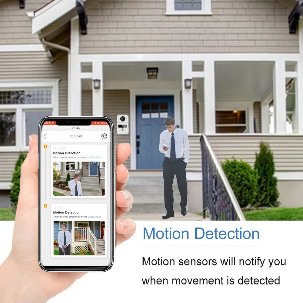 1080P video intercom doorbell system with outdoor unit and 10-inch indoor display monitor.
