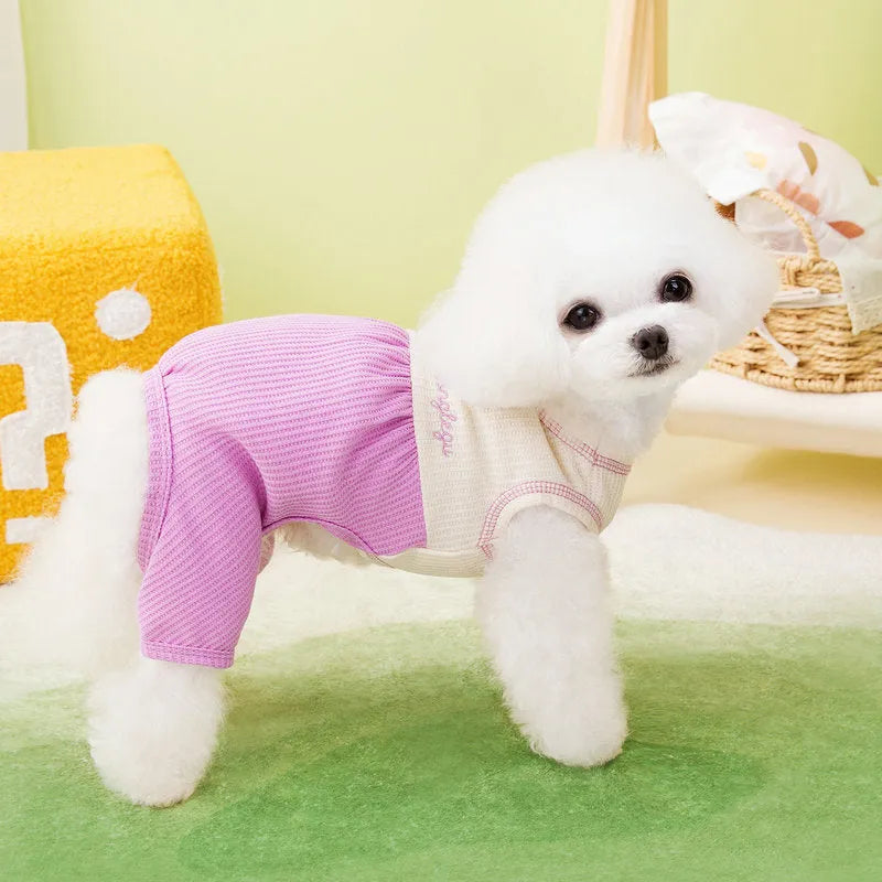 Polyester dog pyjamas in orange, gray, and purple sizes XS to XL casual pet sleepwear