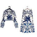 Women's picture colour polyester long-sleeve top and long skirt two-piece casual co-ord set