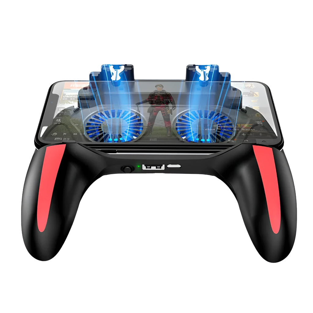 H10 mobile phone gaming controller showing touch screen interface and phone holder for 4.7 to 6.5 inch devices.