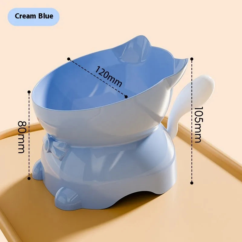 Stainless steel slanted cat bowl in black, blue, pink, or yellow colour with a non-slip base.