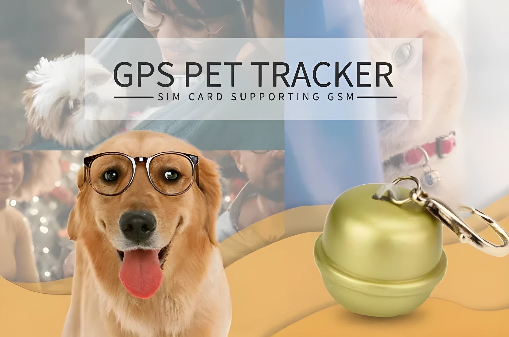 GPS dog collar pet locator unit in black, brown, green, and pink colour options shown on adjustable strap
