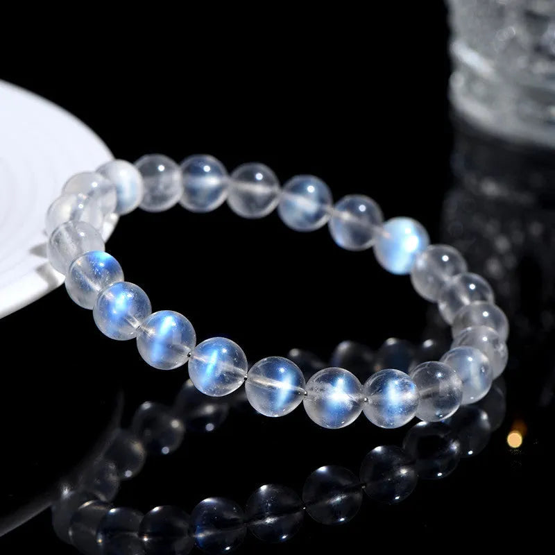 Natural cream body blue moonlight crystal bracelet with multiple stone size options