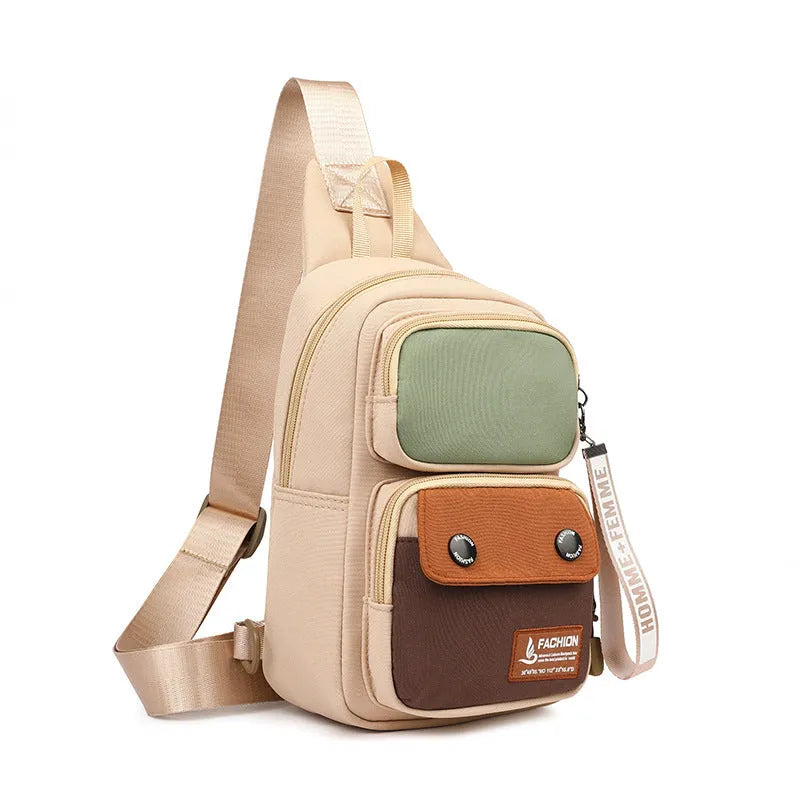 Outdoor leisure crossbody shoulder bag in durable nylon with contrast colour options