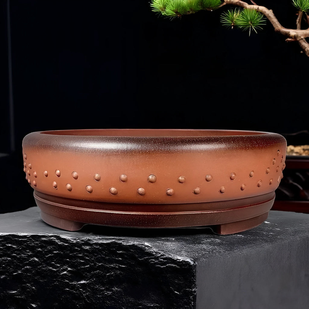 Handmade ceramic flowerpot antique drum ding shape purple sand colour 60x19cm