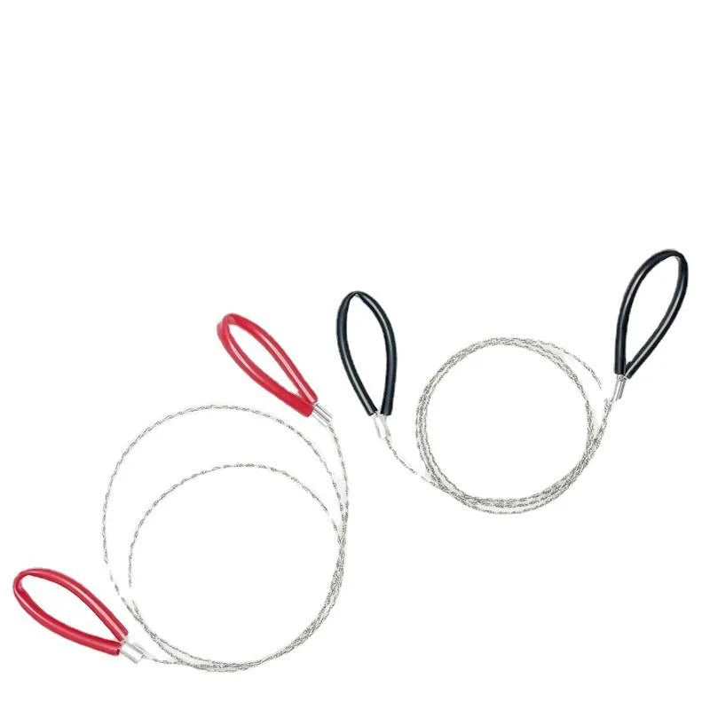 Compact black and red survival wire saw with leather case and German stainless steel wire