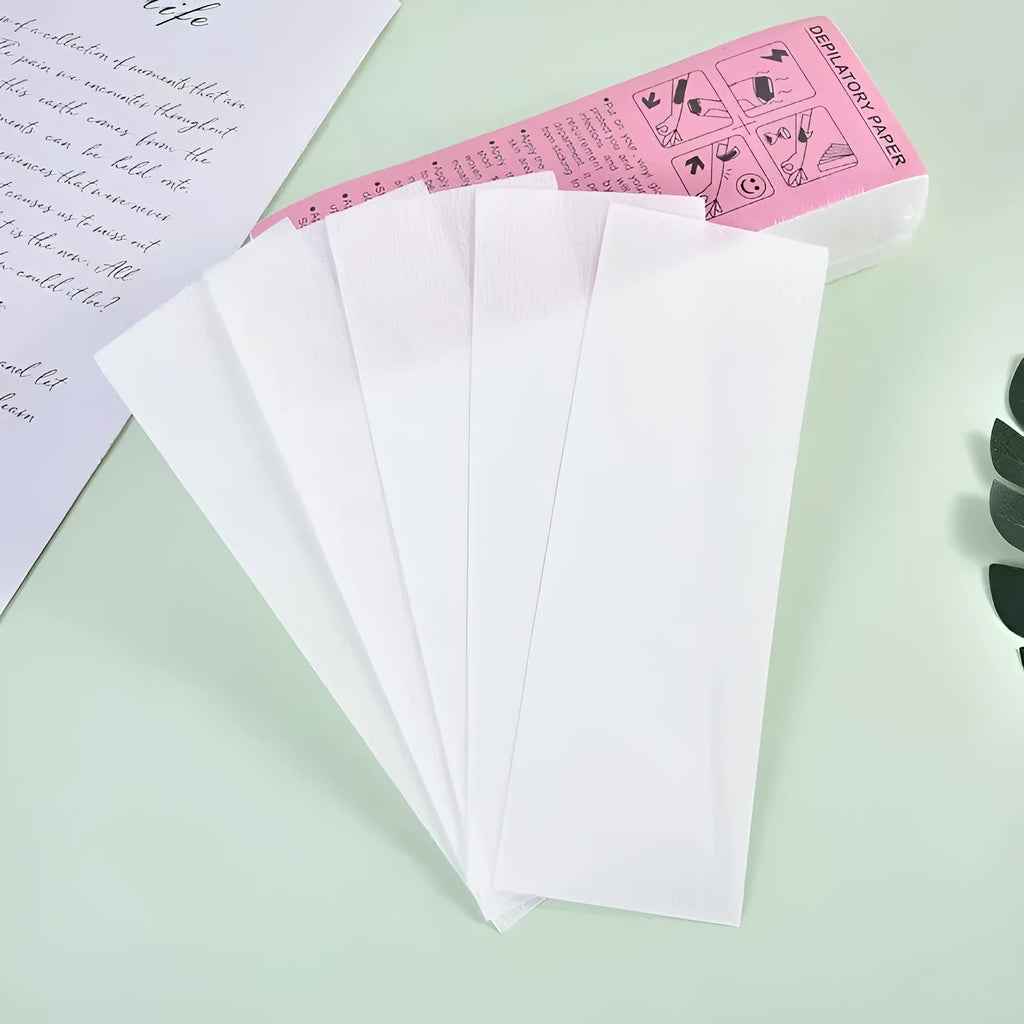 Non-woven fabric hair removal wax papers for waxing treatments in 50 or 100 piece packs