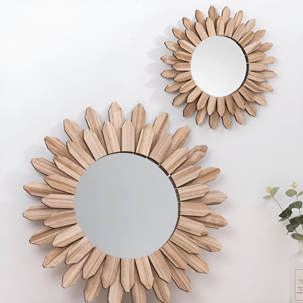 European-style wooden framed wall hanging mirror in baked colour finish