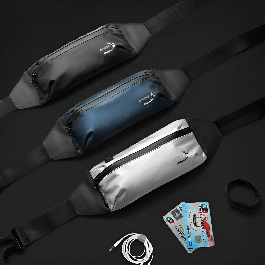 Men's waterproof sports waist bag in polyester with 45cm width