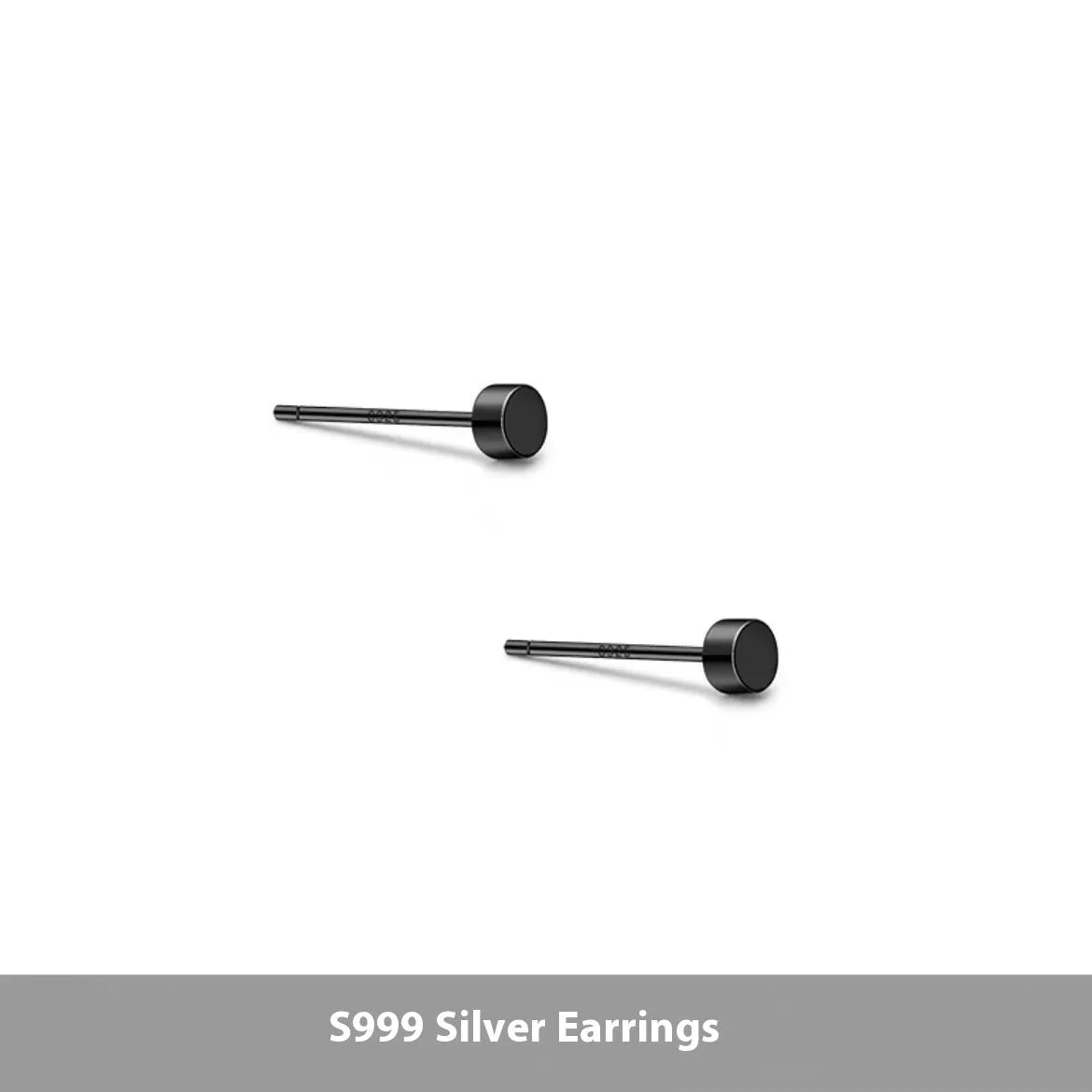 S999 sterling silver flat ear bone stud earrings in silver and black electroplated finishes