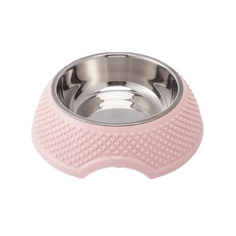 Set of 4 stainless steel pet bowls with weighted non-slip base in blue, green and pink colours