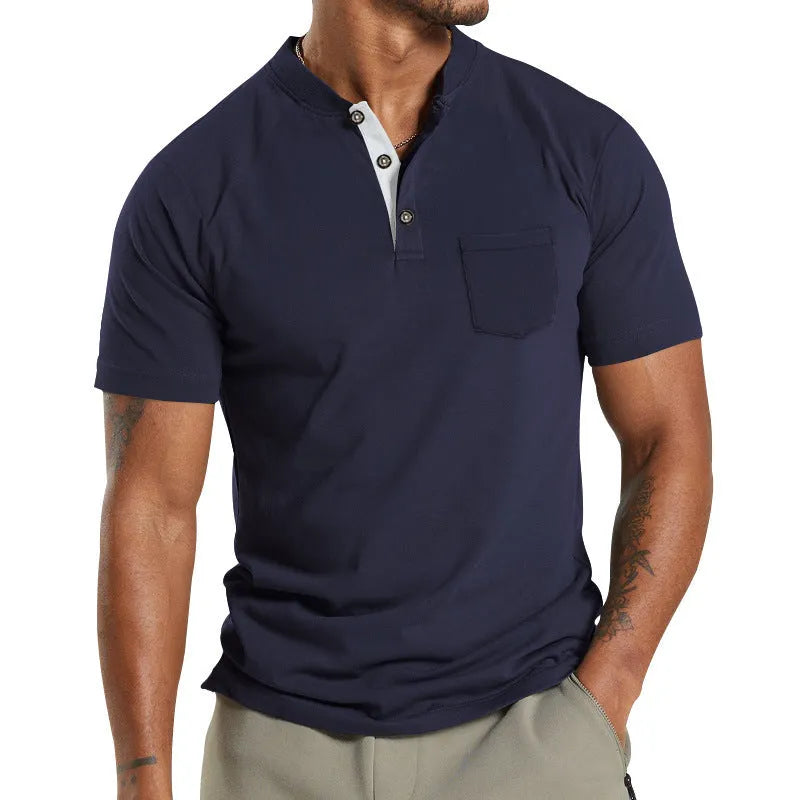 Men's lightweight polyester short sleeve shirt with button placket and chest pocket in army green