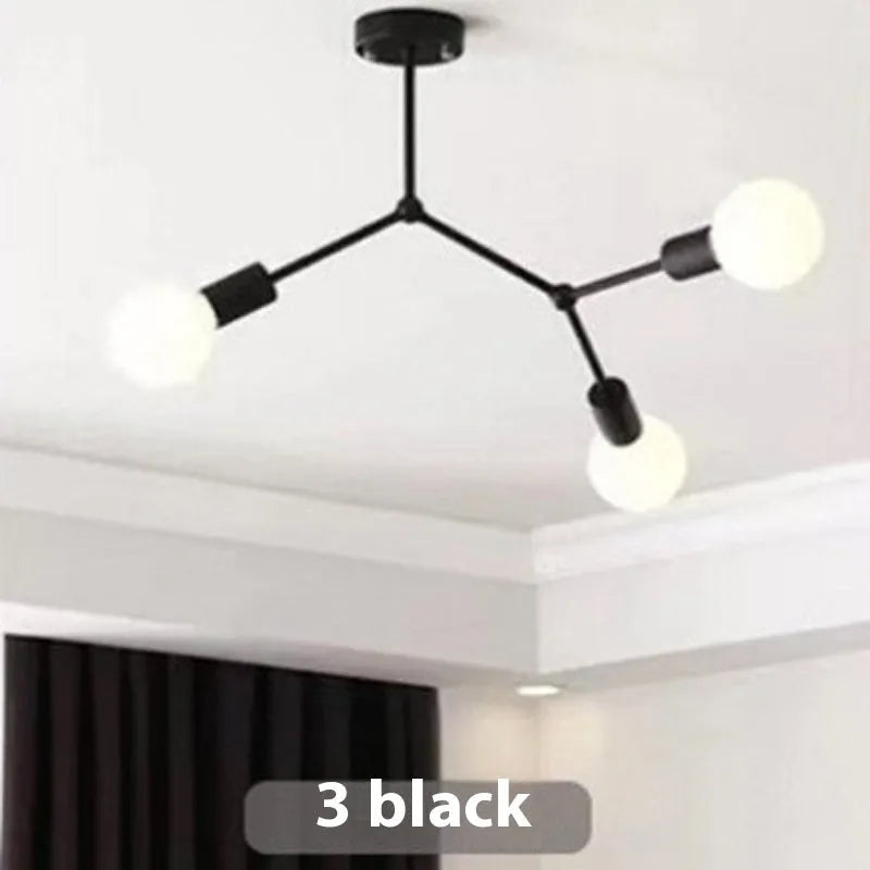 Iron chandelier ceiling lamp with Nordic design in black or white finish