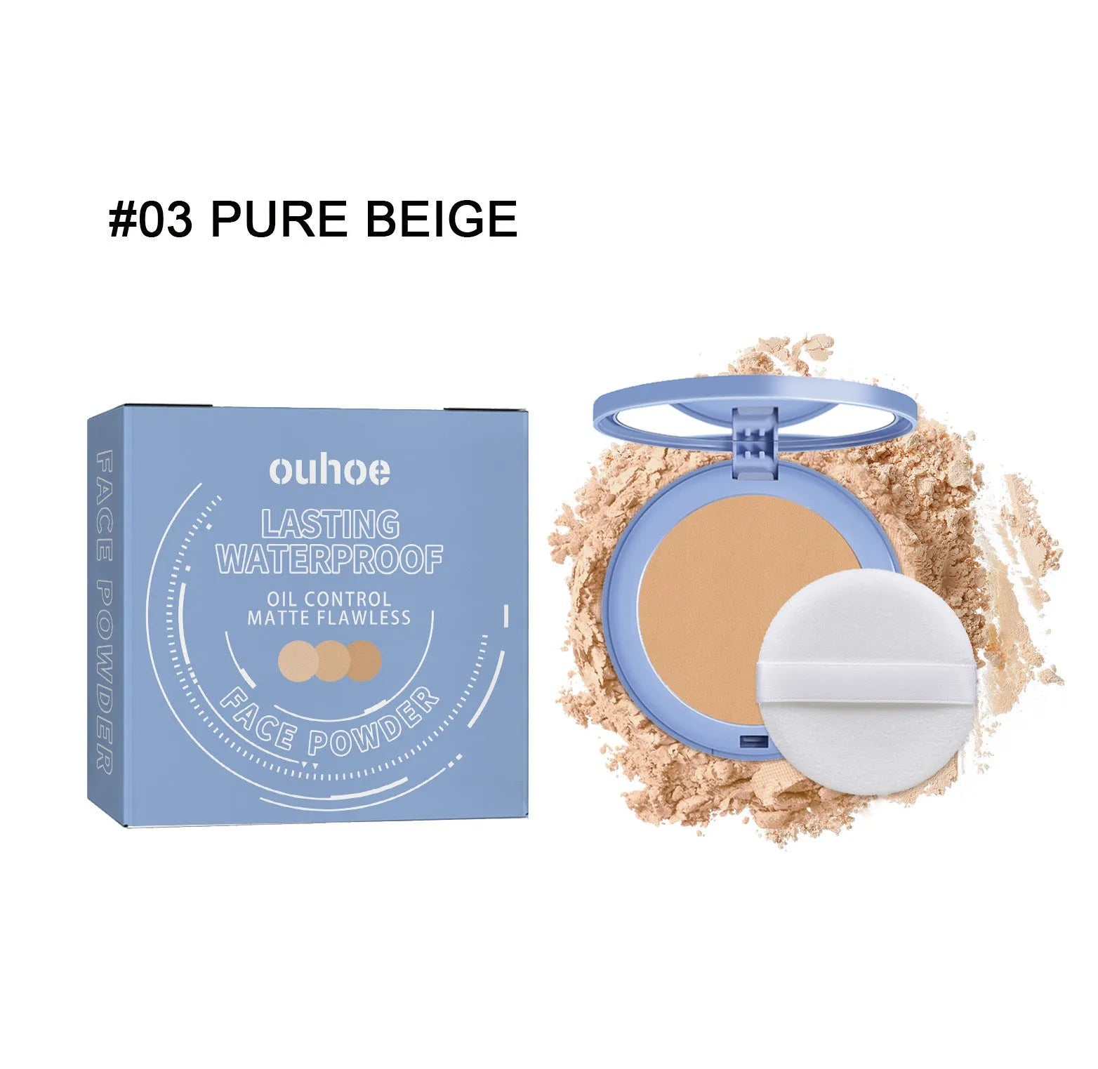 Natural finishing powder compact with 8g net content for makeup setting and shine control