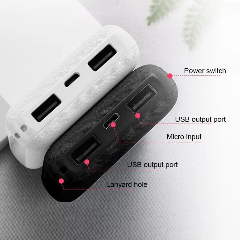 Black and white ultra-thin 10,000mAh power bank showing compact 90x63x22mm dimensions