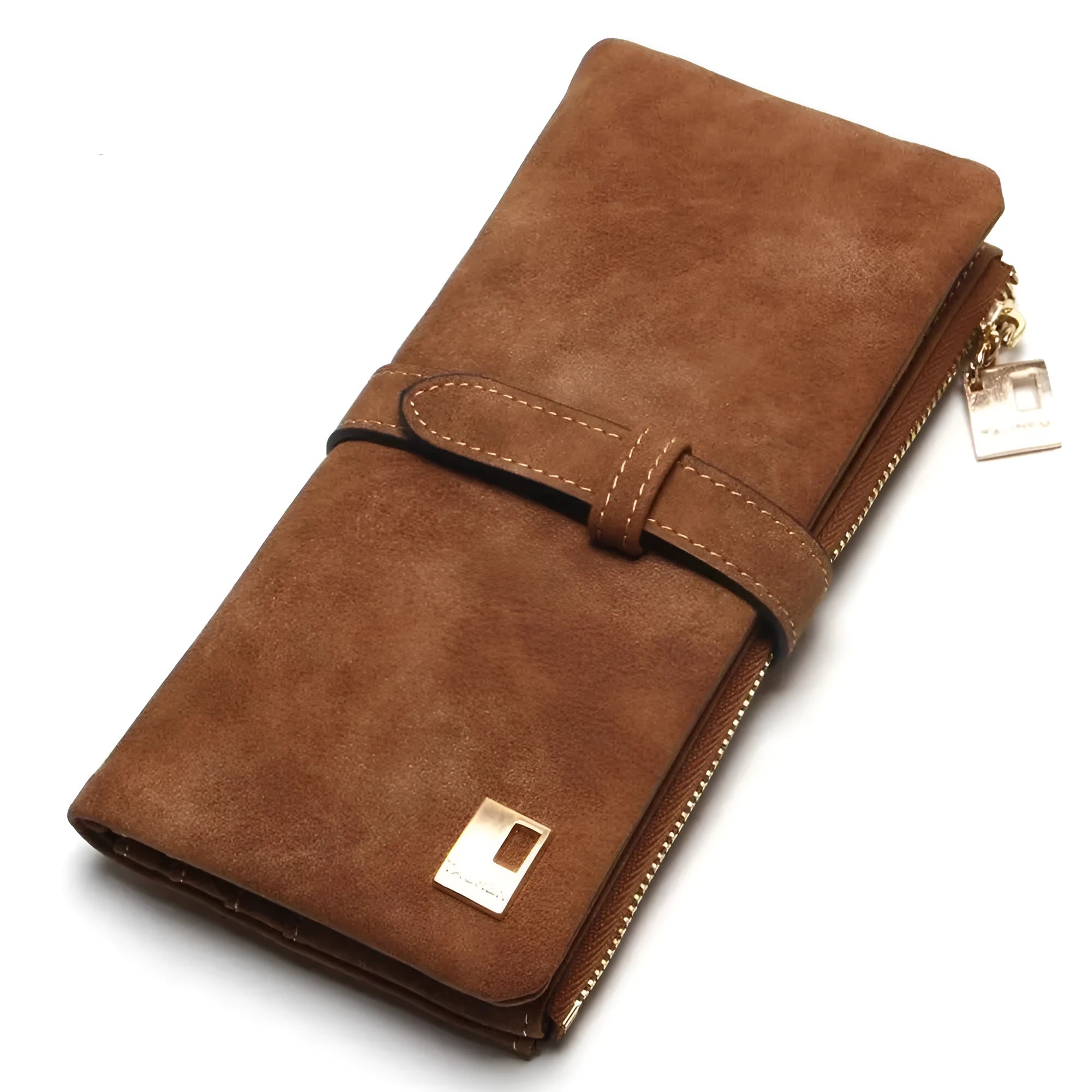Korean style retro long women's wallet open showing multiple compartments and phone pouch