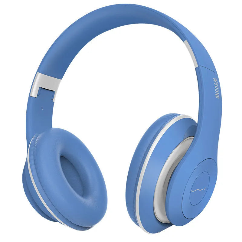 Blue and red wireless Bluetooth stereo headsets with ear cups for both ears.