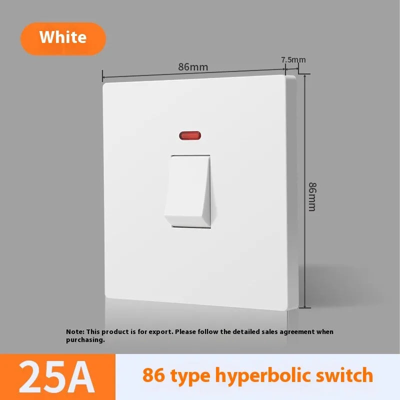 Curved rack high-power switch with light panel in gold, grey, or white for 25A/45A water heater and air conditioner circuits
