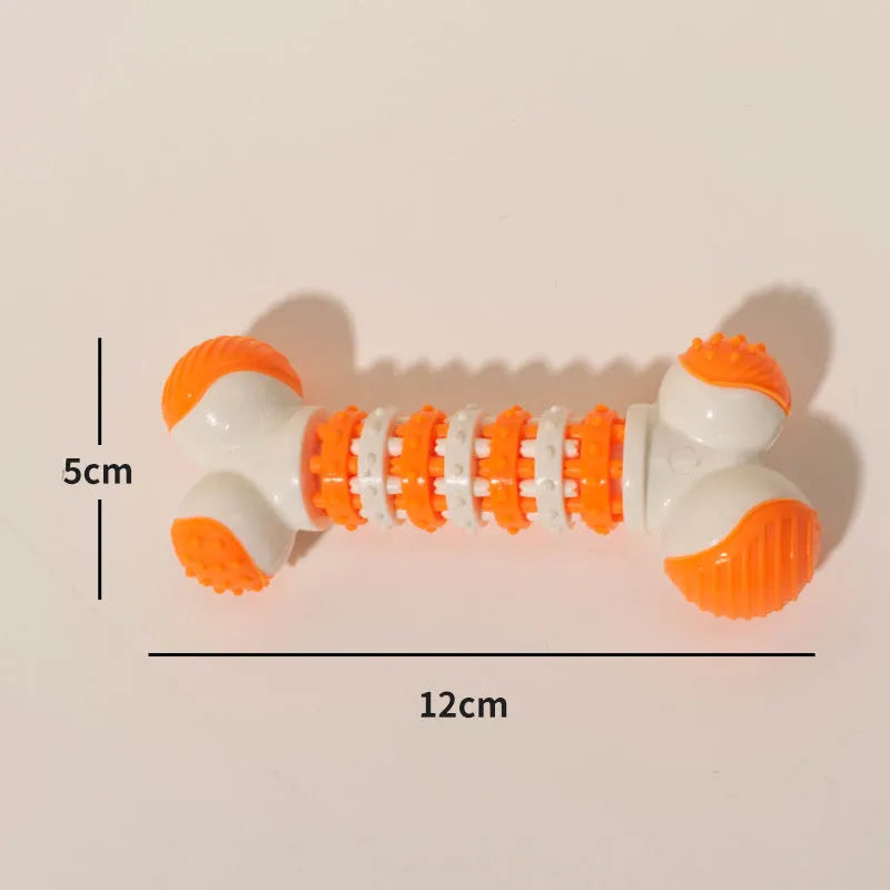 Blue bone-shaped rubber dog toy with treat compartment for small breed puppies