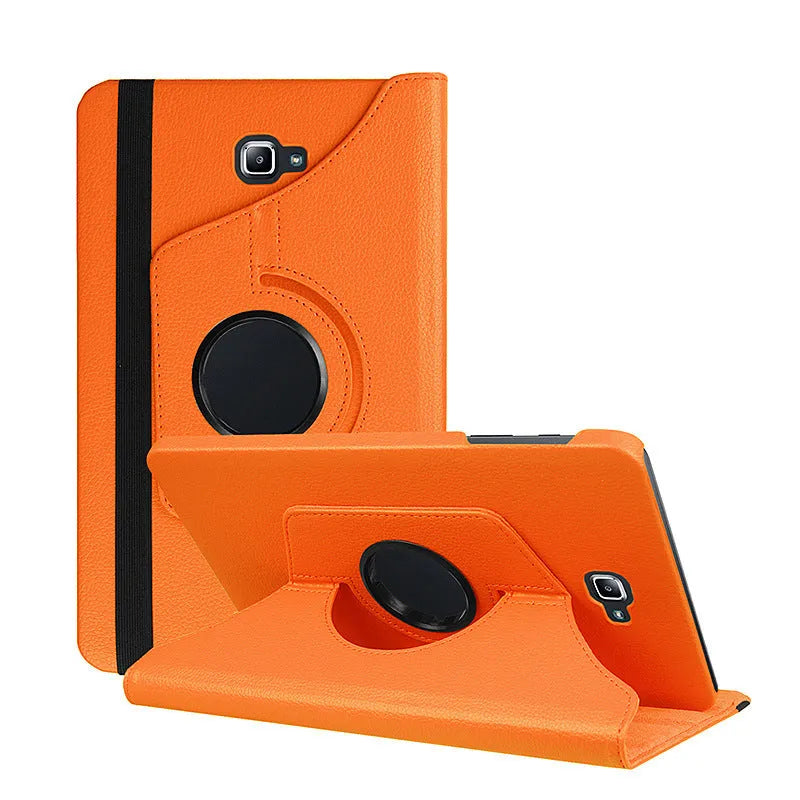 Lenovo T series rotating leather tablet case in black showing clamshell design and adjustable viewing angles