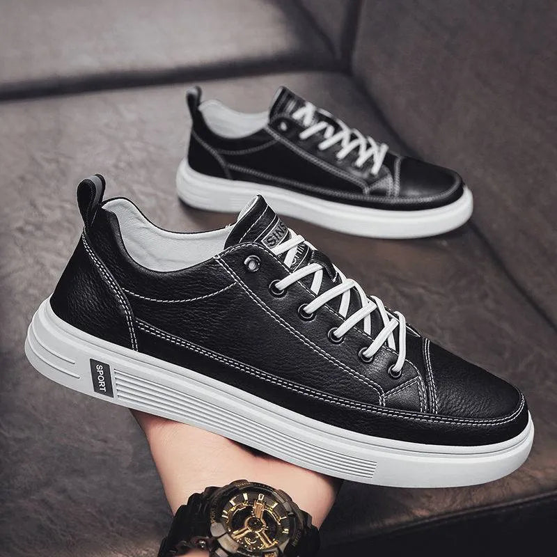 Men's white casual flat shoes with round toe and low heel for summer wear
